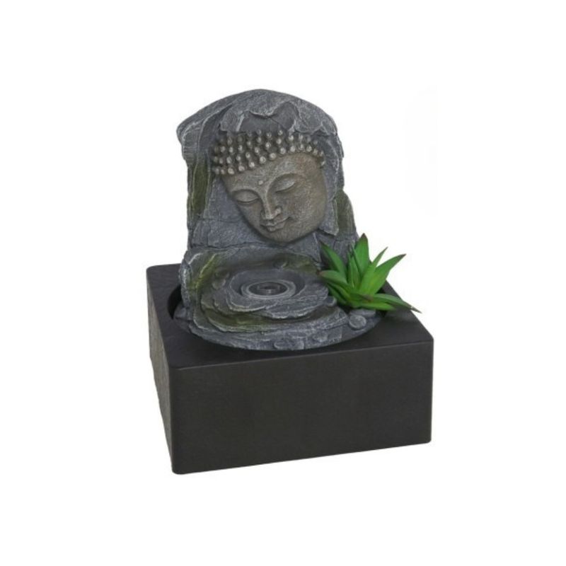 ​Fontaine Tête de Bouddha avec Rocher – 25 cm