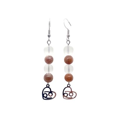 Boucles d'oreilles Astro - Cancer - Pierre de lune &amp; Cristal de roche mat