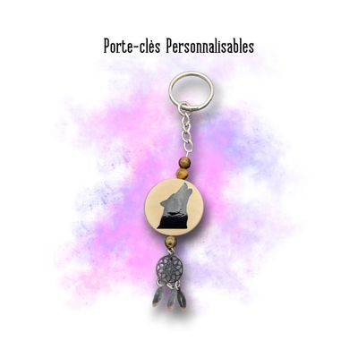 Porte-clés Loup hurlant personnalisable