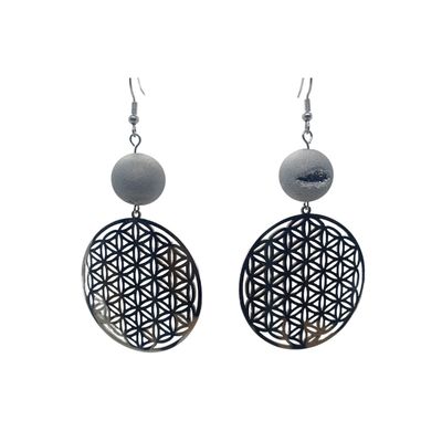 Boucles d'Oreilles - Agate vaporisé argent - 14 mm