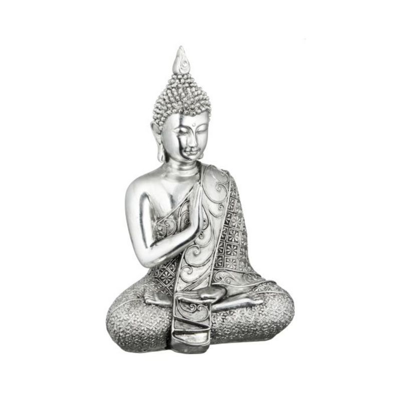 ​Bouddha Assis en Polyrésine Argentée – 17,5 cm