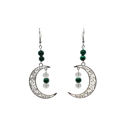 Boucles d'Oreilles - Malachite et cristal de roche - 6mm