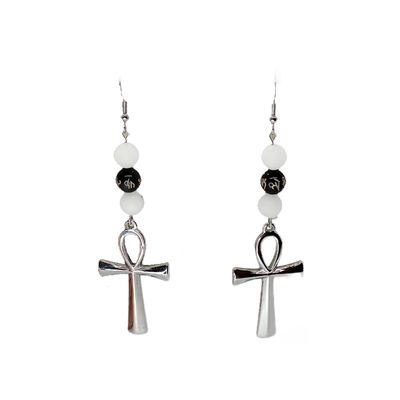 Boucles d'Oreilles - Quartz inclusion de Tourmaline &amp; Obsidienne Ôm - 8 mm