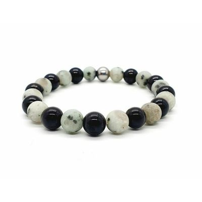 Bracelet Jaspe kiwi mat et tourmaline, 8 mm