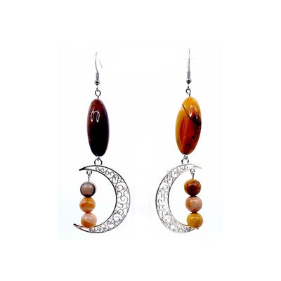 Boucles d'Oreilles Mokaïte - 8 mm &amp; 18x30 mm