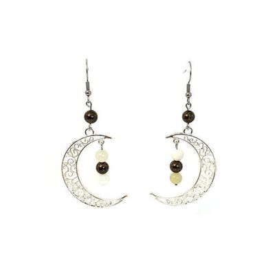 Boucles d'Oreilles Pyrite et Jade de chine, 6 mm
