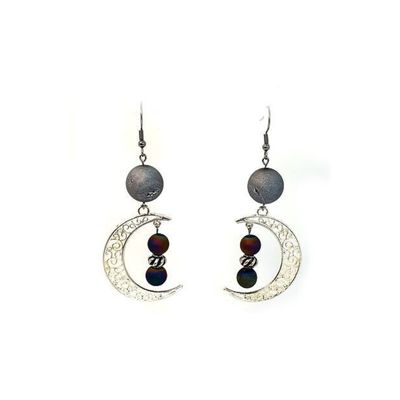 Boucles d'Oreilles Agate vaporisée argent et arc-en-ciel, 14 et 8 mm