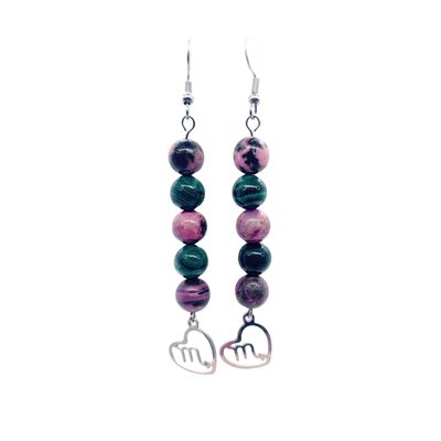 Boucles d'oreilles Astro - Scorpion - Rhodonite et Malachite
