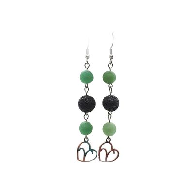 Boucles d'oreilles Astro - Bélier - Aventurine verte mat &amp; Pierre de lave