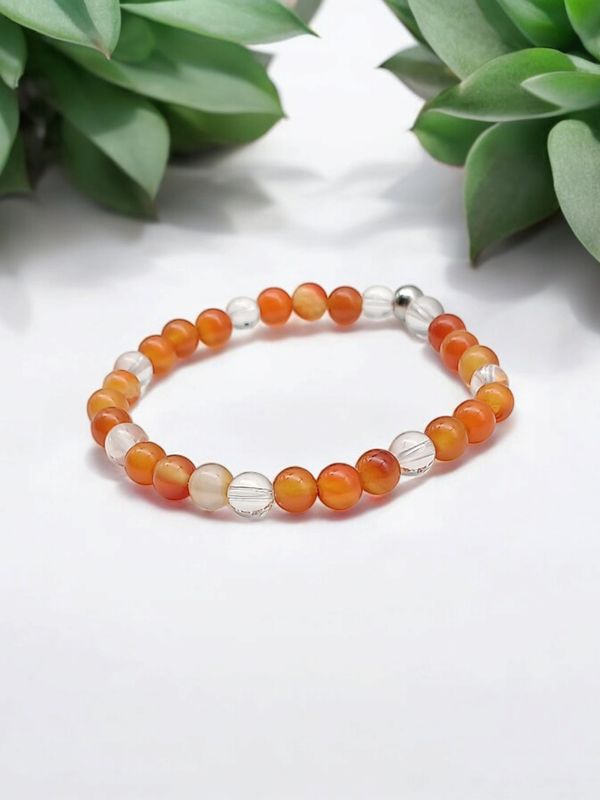Bracelet cornaline et cristal de roche 6mm