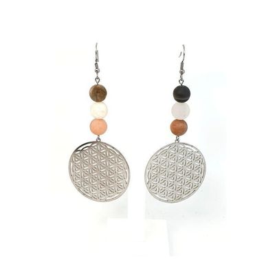 Boucles d'Oreilles Fleur de Vie Pierre de Lune, 10 mm