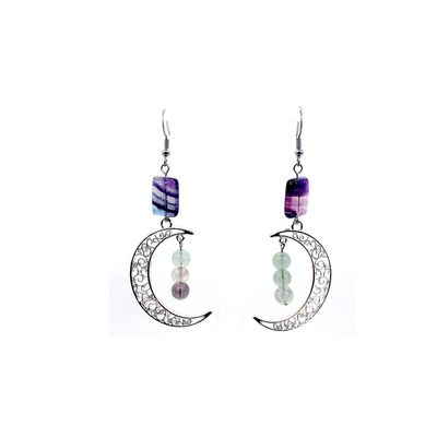 Boucles d'oreilles - Fluorite - 6 et 14x10 mm