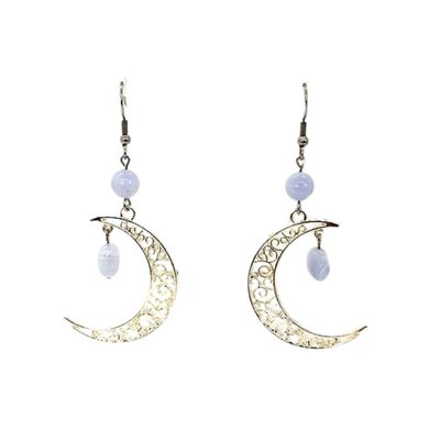 Boucles d'oreilles Calcédoine Lune