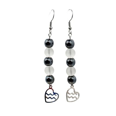 Boucles d'oreilles Astro - Verseau - Hématite et cristal de roche