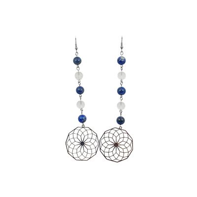 Boucles d'Oreilles - Lapis Lazuli et Cristal de Roche mat - 8 mm