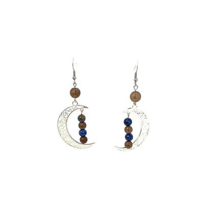 Boucles d'Oreilles Quartz Fumé mat et Dumortiérite, 6 et 8 mm