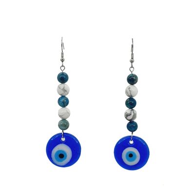 Boucles d'Oreilles  Apatite, Howlite et œil turc- 8 mm