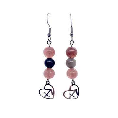 Boucles d'oreilles Astro - Sagittaire - Quartz fumé &amp; Quartz hématoïde