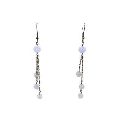 Boucles d'oreilles Calcédoine bleue mate et brillante