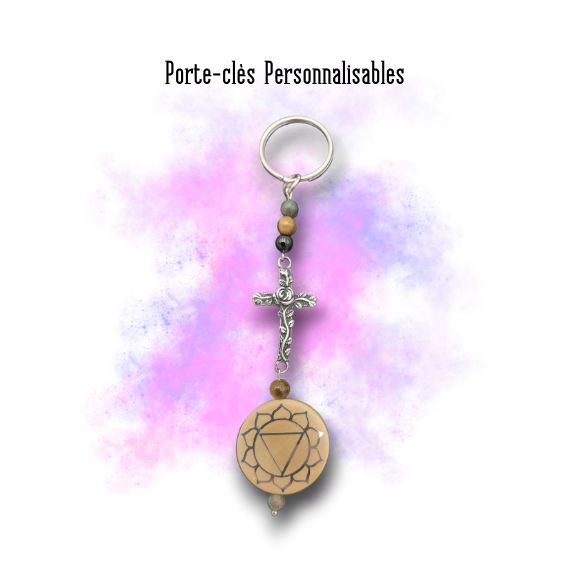 Porte-clés Chakra Plexus Solaire et Croix personnalisable