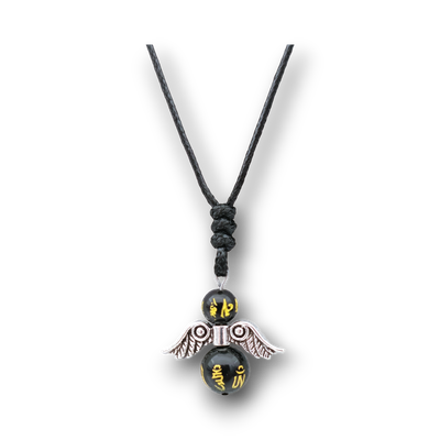 Collier Ange et perles d'Obsidienne sculptée
