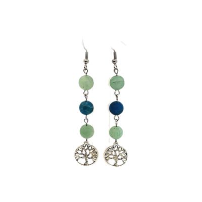 Boucles d'Oreilles Apatite Bleue et Aventurine, 8mm mat