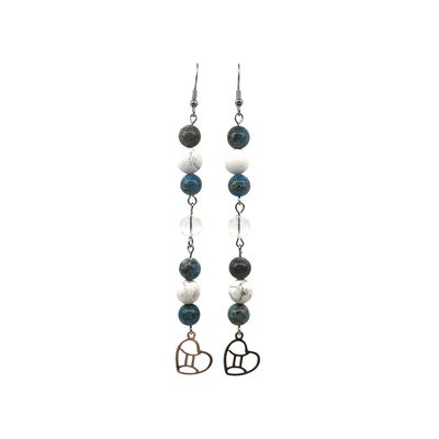 Boucles d'oreilles Astro - Gémeaux - Apatite Howlite &amp; Cristal de roche