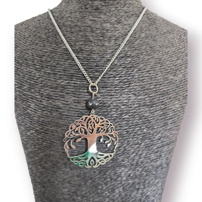 Collier obsidienne flocon de neige et arbre de vie