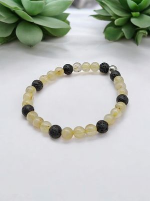 Bracelet quartz rutile et pierre de lave 6mm