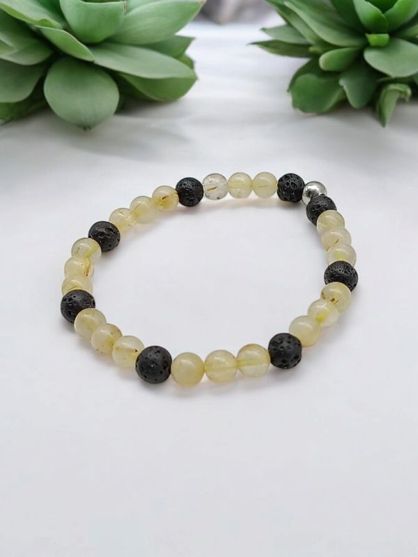 Bracelet quartz rutile et pierre de lave 6mm