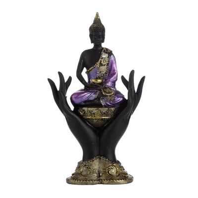 Bouddha Thaïlandais Assis dans les Mains – Violet, Doré et Noir