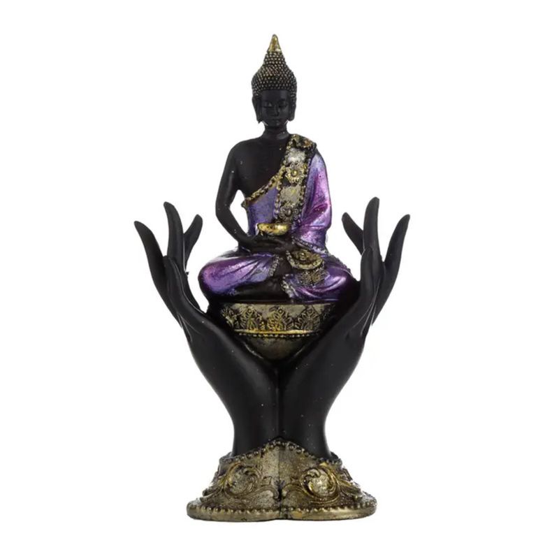 Bouddha Thaïlandais Assis dans les Mains – Violet, Doré et Noir