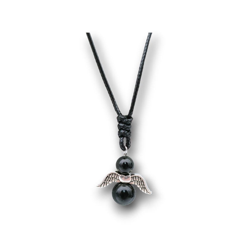 Collier Ange et perles d'Obsidienne Œil céleste Collier Ange et perles d'Obsidienne Œil céleste