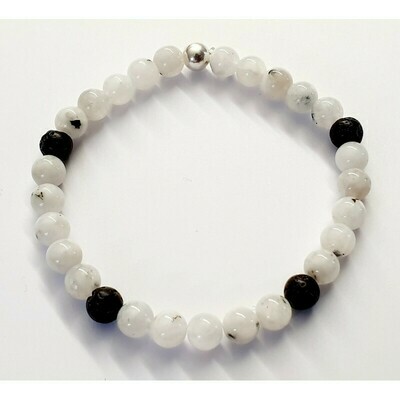Bracelet pierre de lune arc-en-ciel &amp; pierre de lave 6mm