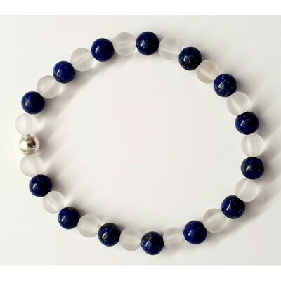 Bracelet cristal de roche et lapis lazuli 6mm