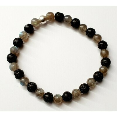 Bracelet labradorite &amp; pierre de lave 6mm