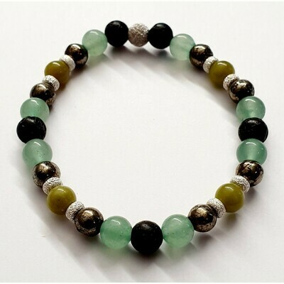 Bracelet jade canada, aventurine, pyrite et pierre de lave 6mm