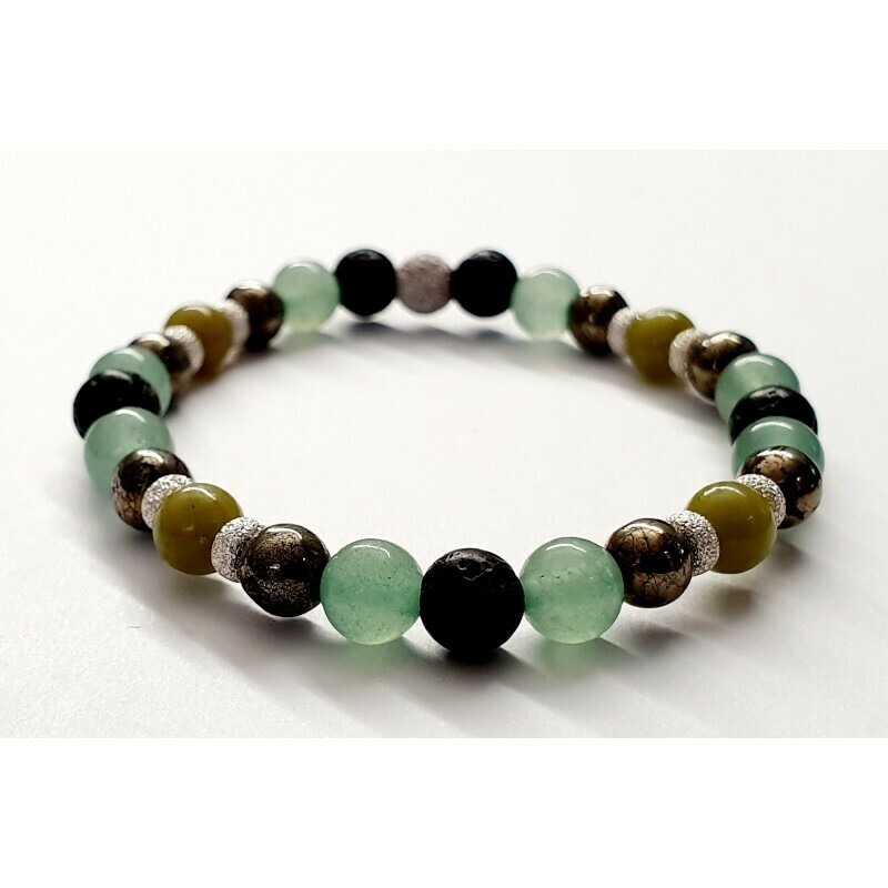 Bracelet jade canada, aventurine, pyrite et pierre de lave 6mm