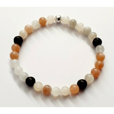 Bracelet pierre de lune & pierre de lave 6mm