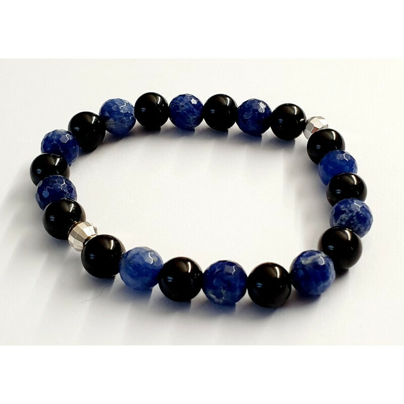 Bracelet sodalite et tourmaline noire 8mm