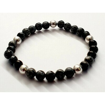 Bracelet obsidienne flocon de neige 6mm