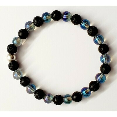 Bracelet aqua aura et pierre de lave 6mm