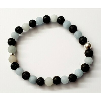 Bracelet aigue-marine et pierre de lave 6mm