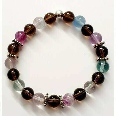 Bracelet fluorite et quartz fumé 8mm