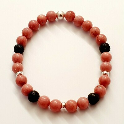 Bracelet rhodonite &amp; pierre de lave 6mm