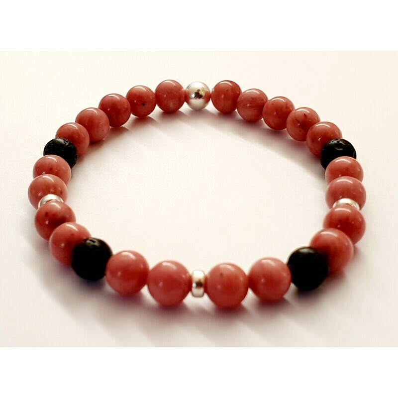Bracelet rhodonite &amp; pierre de lave 6mm