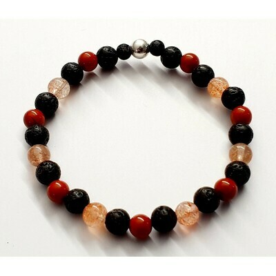 Bracelet pierre de soleil, jaspe rouge et pierre de lave 6mm