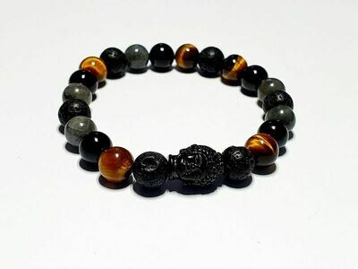 Bracelet labradorite, œil de tigre et tourmaline noire 8 mm