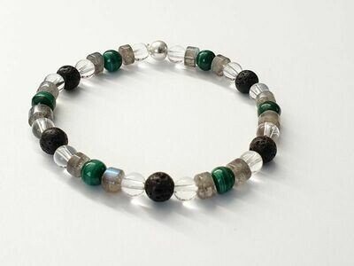 Bracelet Malachite, Labradorite et Cristal de Roche 6 mm
