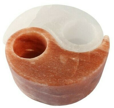 Bougeoir Ying Yang - cristal de Sel Blanc & Orangé Bougeoir Ying Yang - cristal de Sel Blanc & Orangé